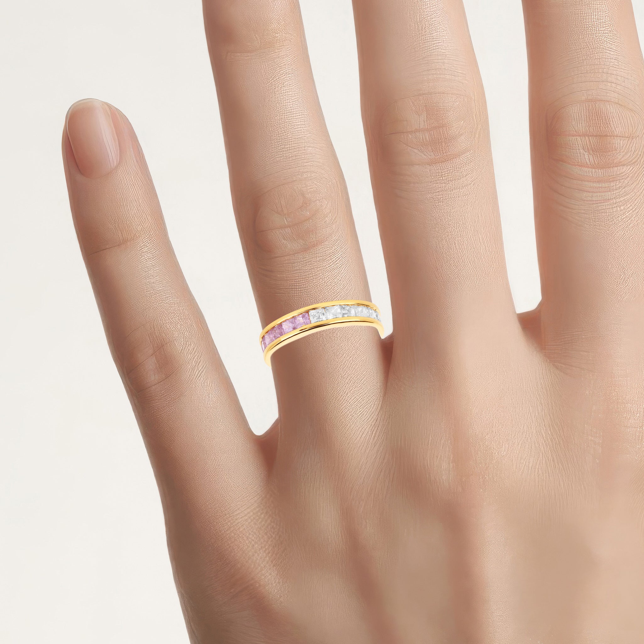 Multicolor Sapphire Eternity Band Ring 4.26 Carats Gold Plated Silver
