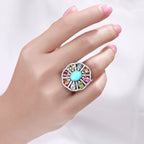 Turquoise Ring With Multicolor Tourmaline 6.1 Carats Sterling Silver