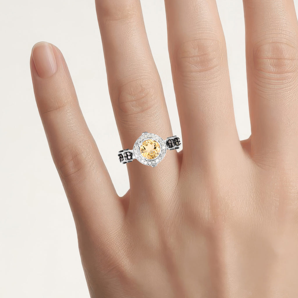 Citrine Ring With Champagne Diamonds 1 Carats Sterling Silver