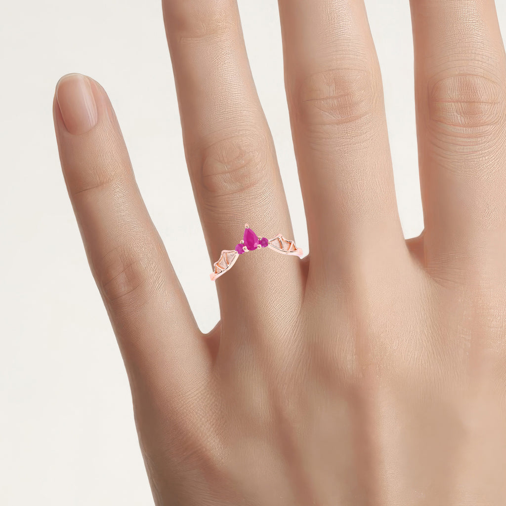 Ruby Bat Ring 0.32 Carats Gold Plated Silver