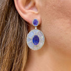 Tanzanite Earrings Set With Diamonds and Chalcedony 41 Carats Total
