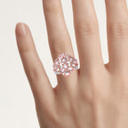 Morganite Flower Ring With White Topaz 2.44 Carats Gold Plated Silver