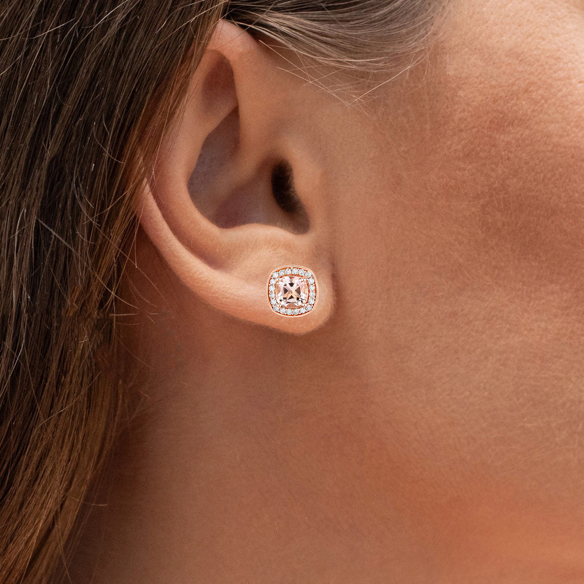 Morganite Stud Earrings With Diamonds 1.64 Carats 14K Rose Gold