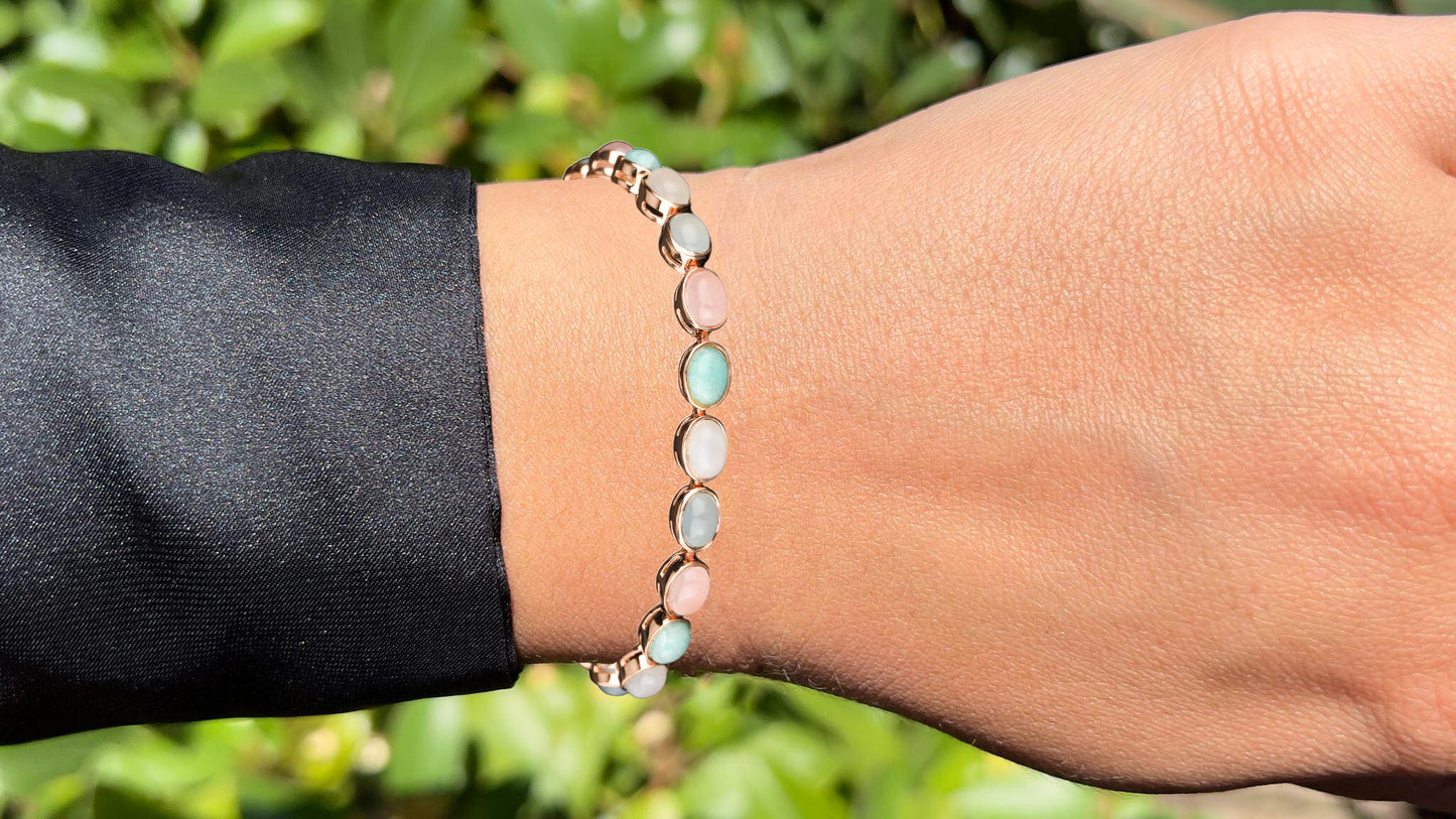 Natural Mixed Gemstones Bracelet 17.46 Carats Gold Plated Silver