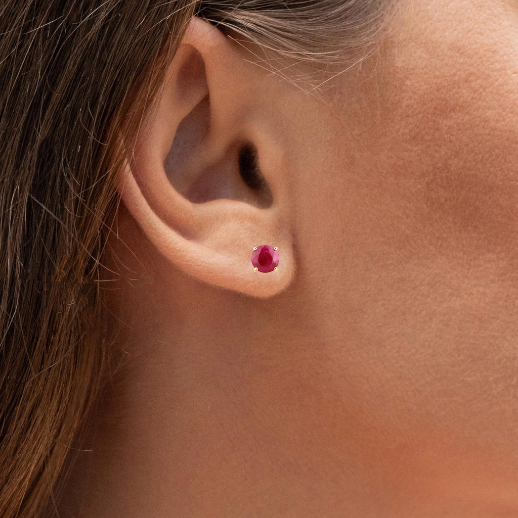 Ruby Stud Earrings 0.84 Carats 10K Yellow Gold