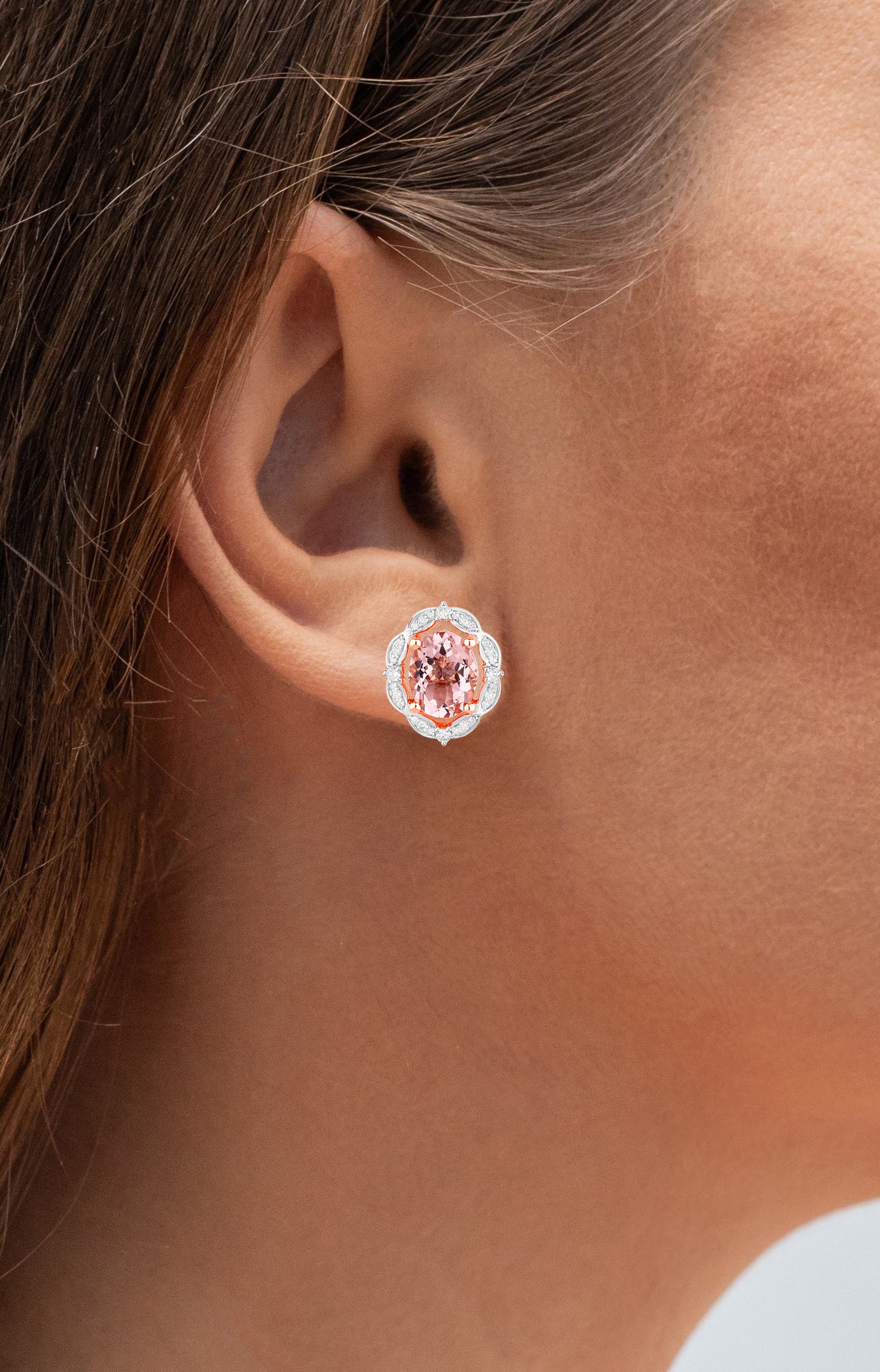 Morganite Earrings With Diamonds 3.48 Carats 14K Rose Gold