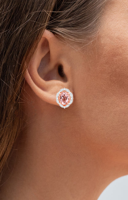 Morganite Earrings With Diamonds 3.48 Carats 14K Rose Gold