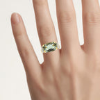 Green Amethyst Ring With White Topaz 6.76 Carats Gold Plated Silver