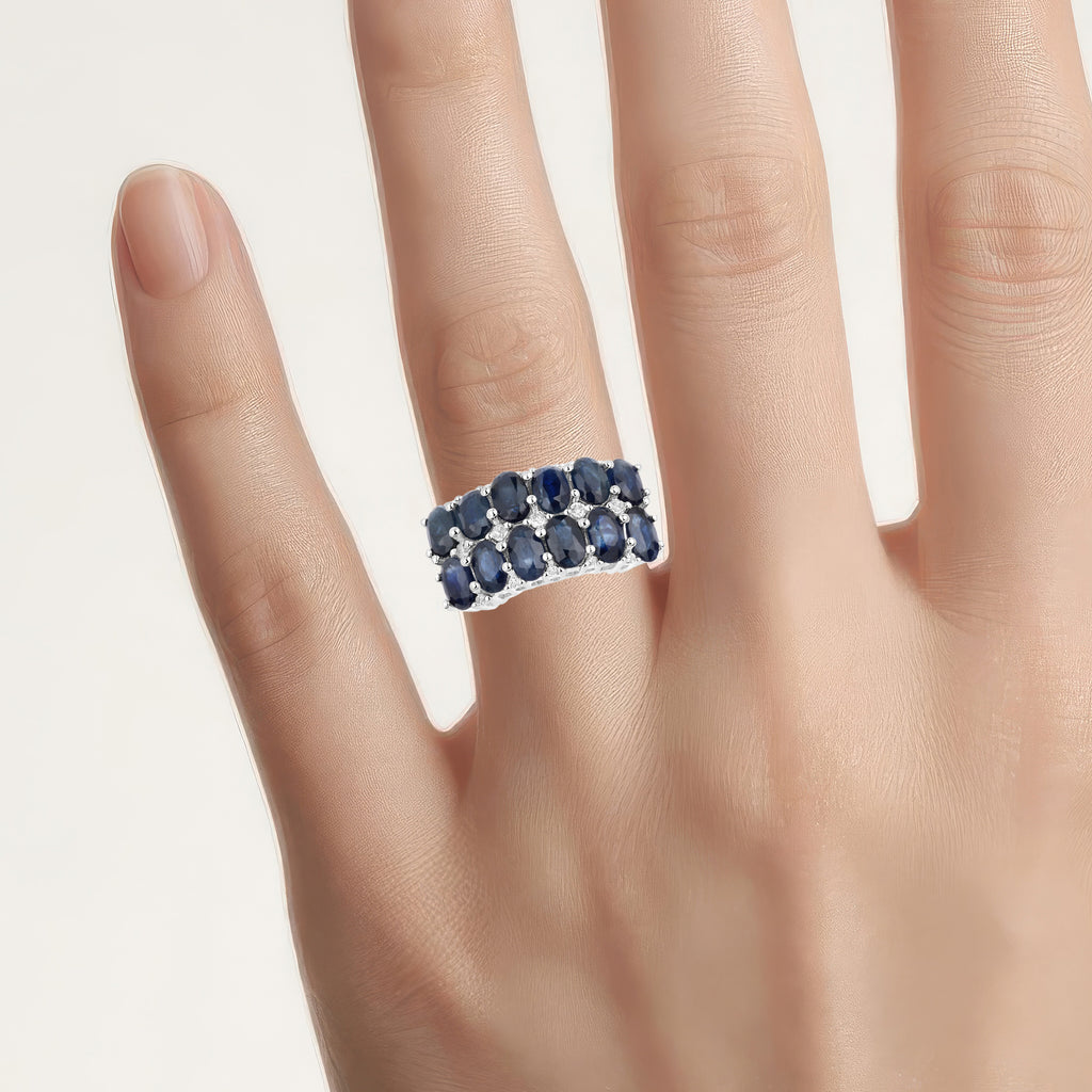 Blue Sapphire Ring With White Topaz 2.76 Carats Sterling Silver