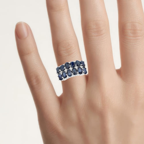 Blue Sapphire Ring With White Topaz 2.76 Carats Sterling Silver