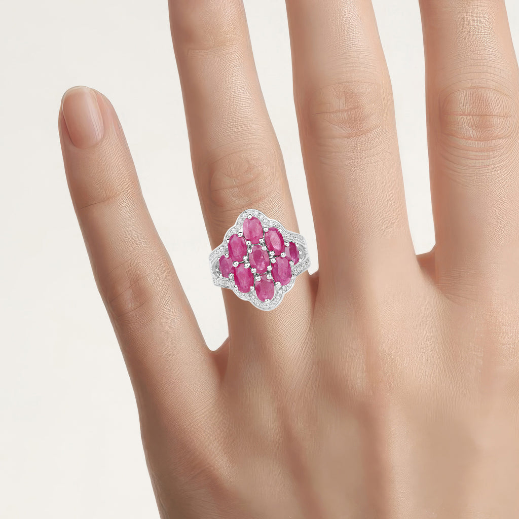 Ruby Ring With White Zircon 4.66 Carats Sterling Silver