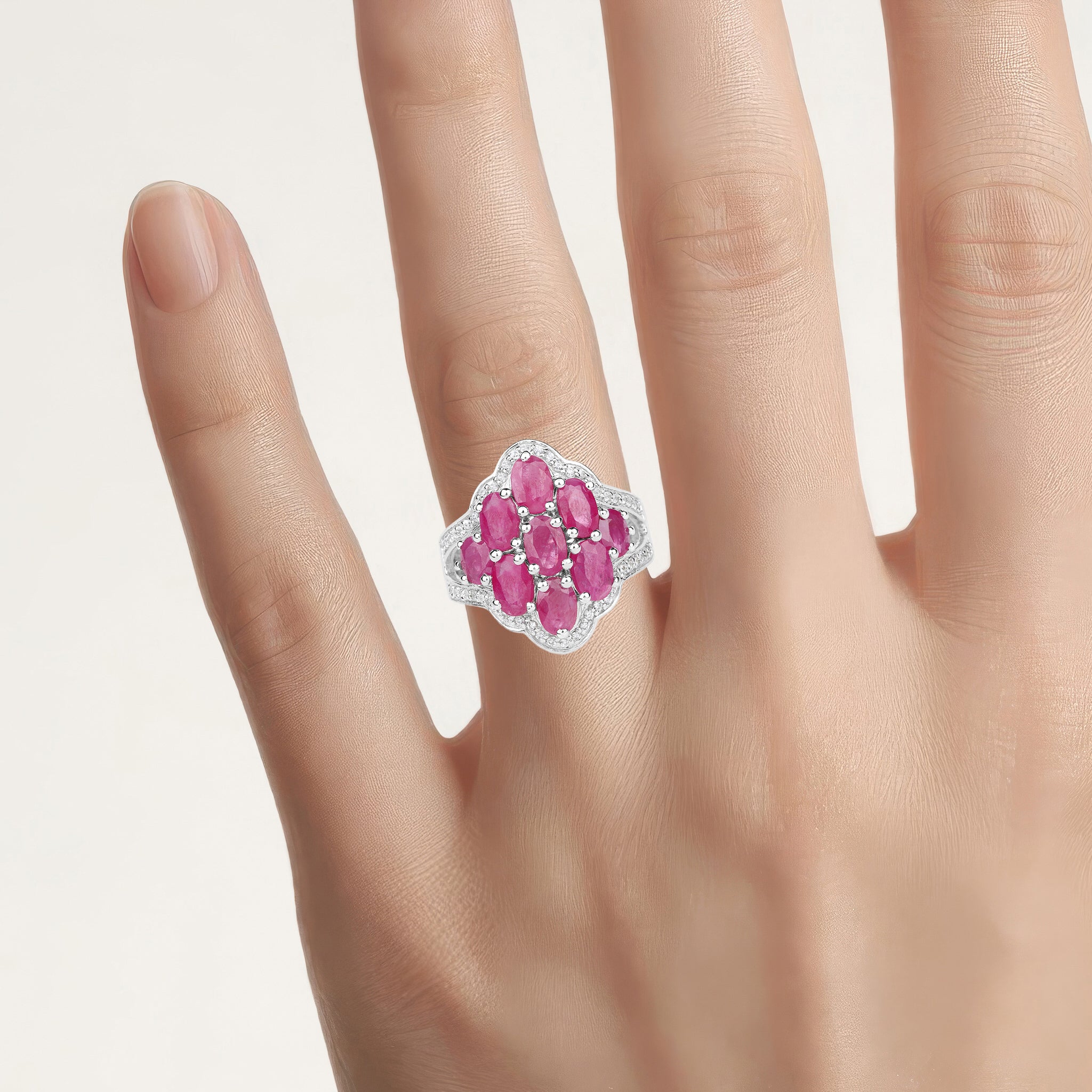 Ruby Ring With White Zircon 4.66 Carats Sterling Silver