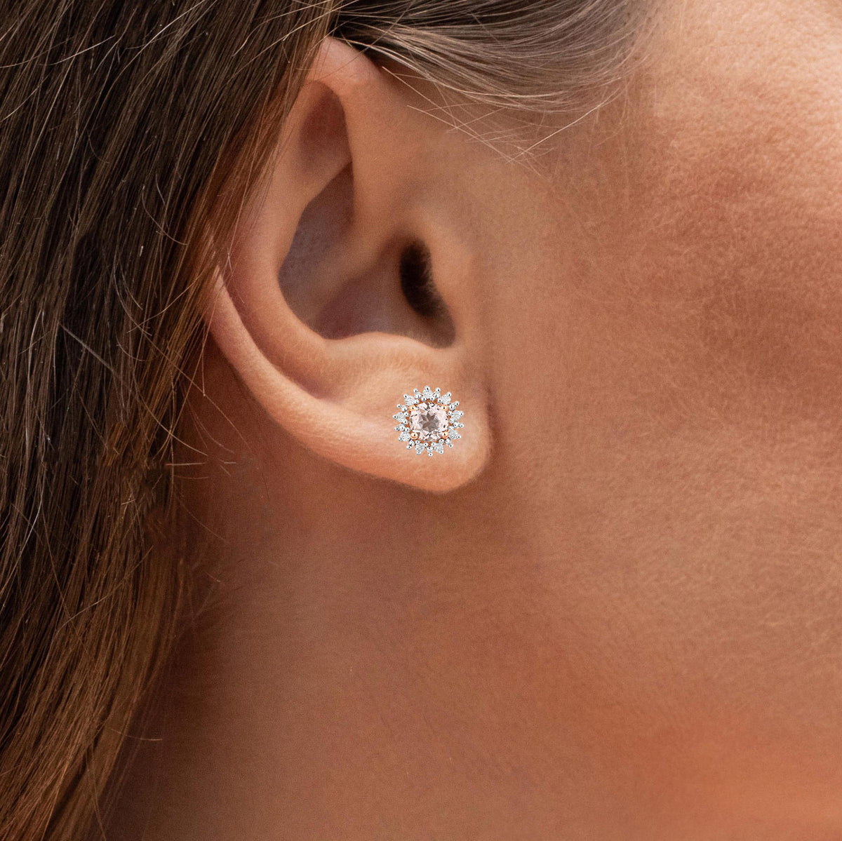 Morganite Stud Earrings With Diamonds 0.48 Carats 10K Rose Gold