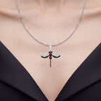 Garnet Dragonfly Pendant With White Topaz 2.2 Carats Sterling Silver