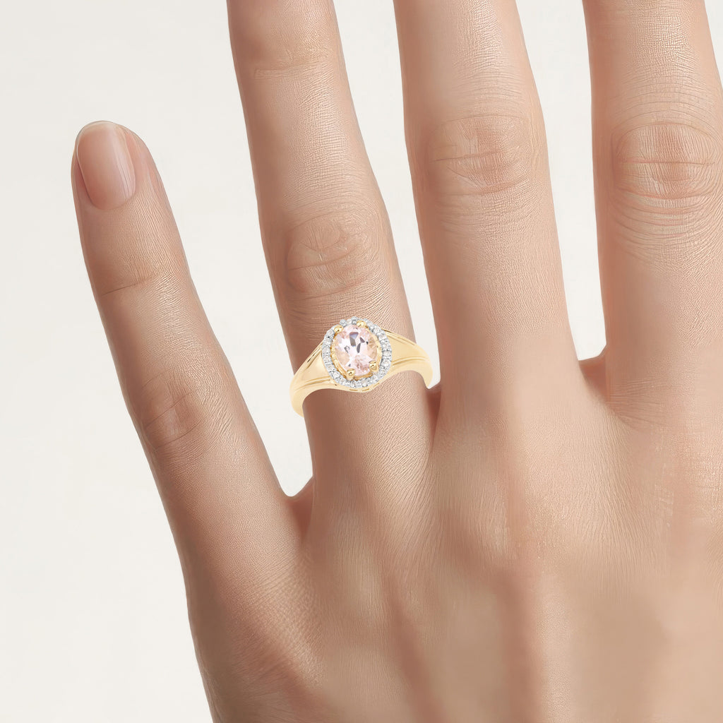 Morganite Ring With White Topaz 1.26 Carats Gold Plated Silver