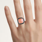 Peach Moonstone Ring With Black Spinel 6.42 Carats Sterling Silver
