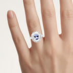Tanzanite Ring With White Topaz Halo 2.44 Carats Sterling Silver