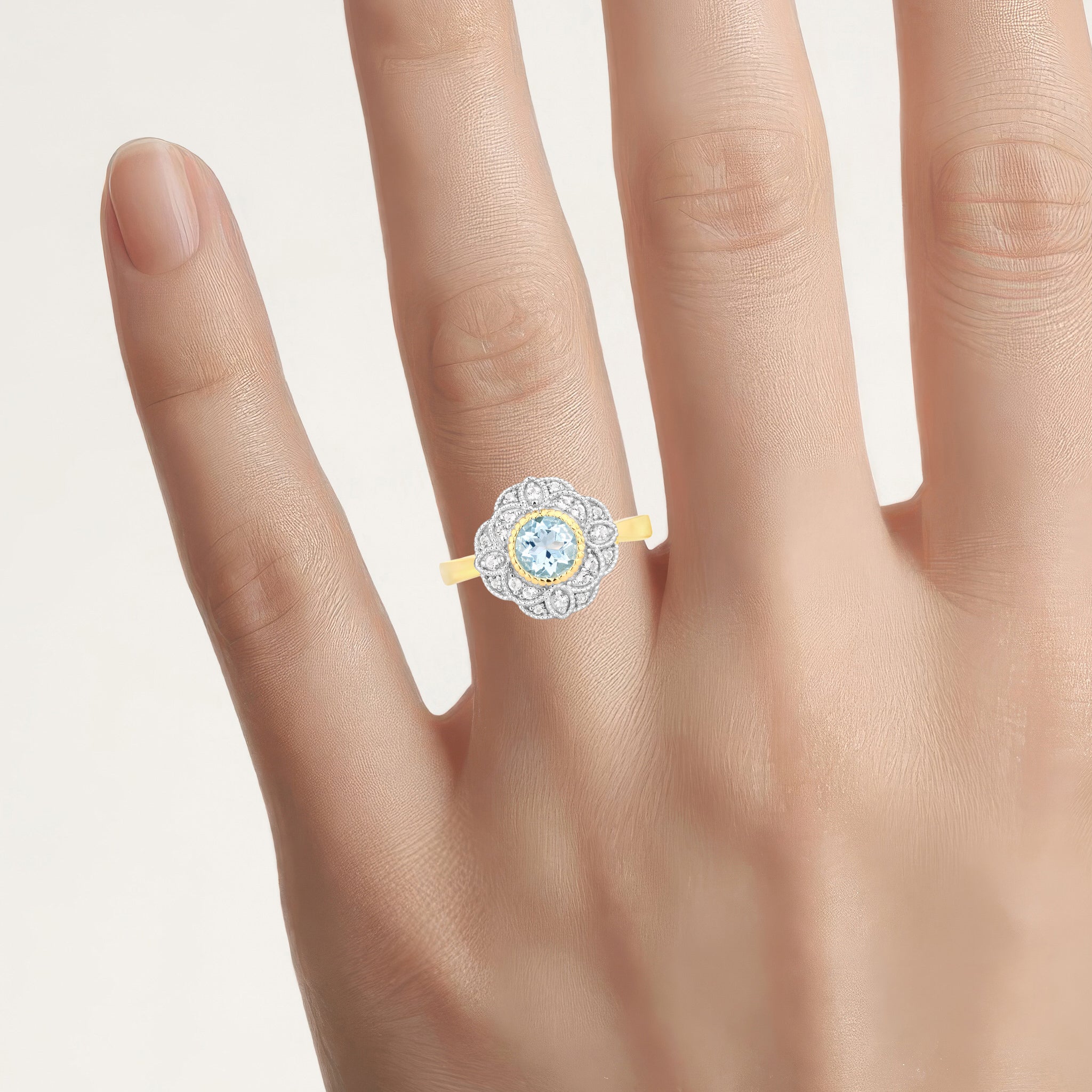 Aquamarine Ring With White Zircon 0.94 Carats Gold Plated Silver