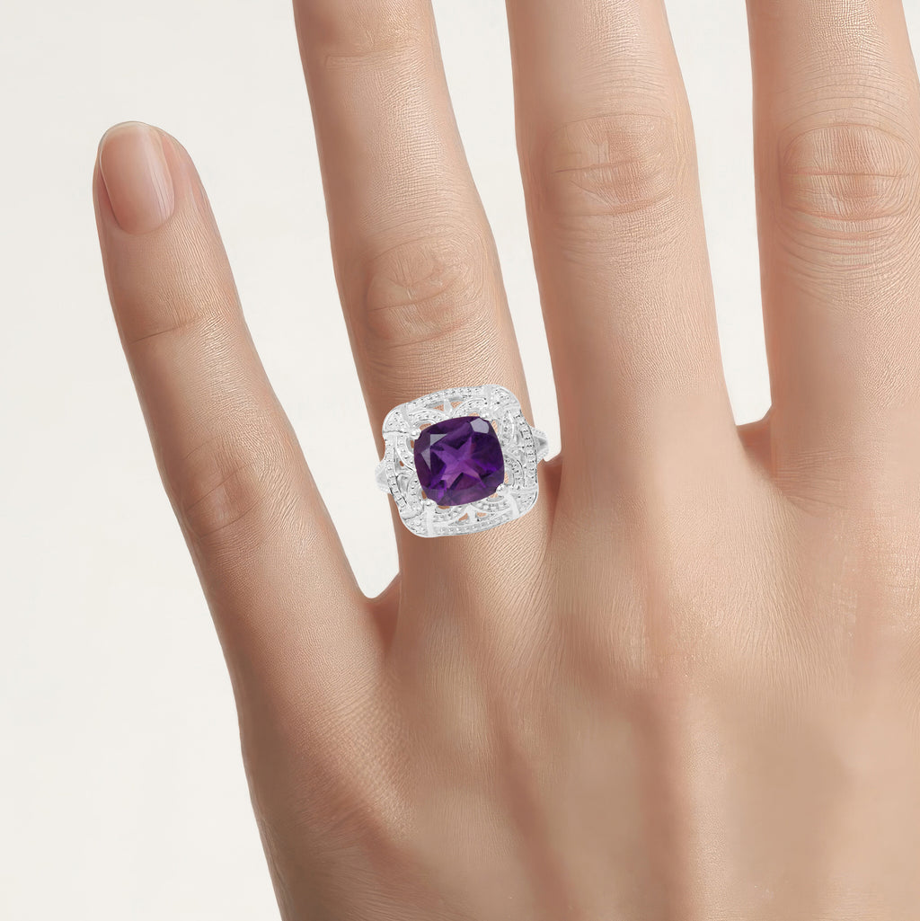 Amethyst Ring 4.34 Carats Sterling Silver