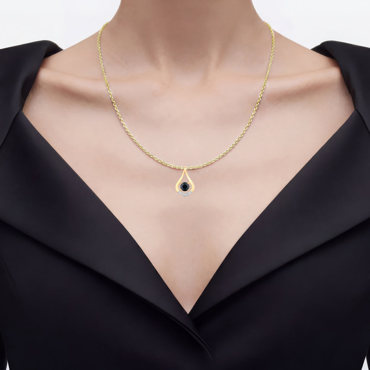 Blue Sapphire Pendant With Diamonds 1.2 Carats 10K Yellow Gold