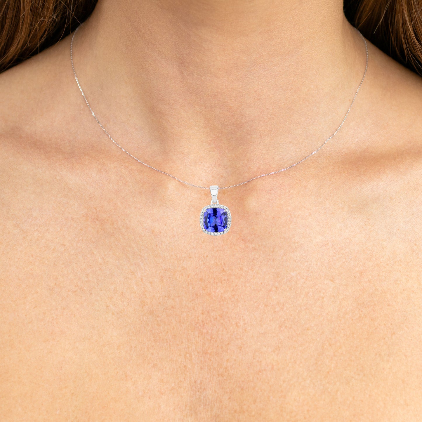 Natural Tanzanite Pendant With Diamonds 2.62 Carats 14K White Gold