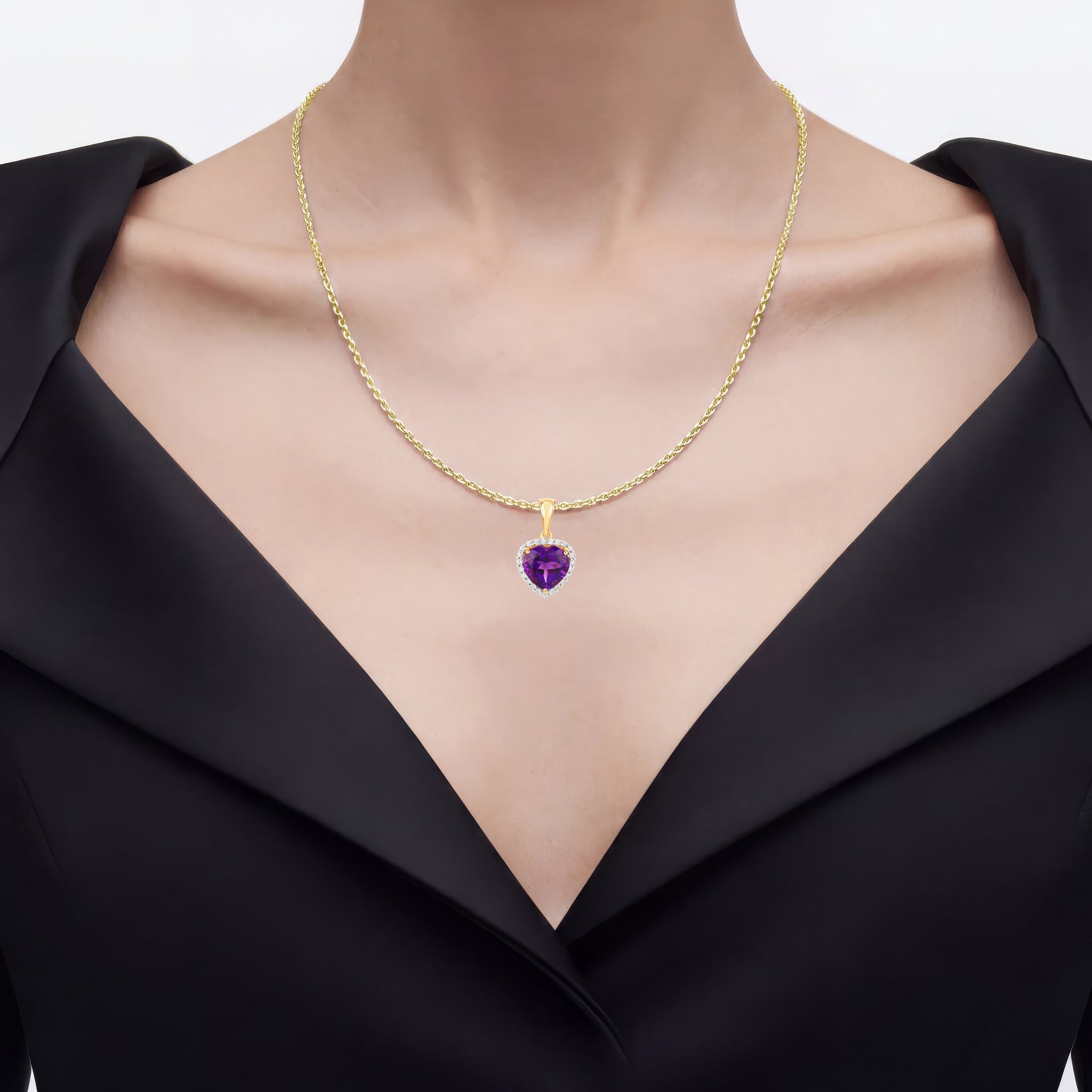 Amethyst Pendant With White Topaz 4.74 Carats Gold Plated Silver