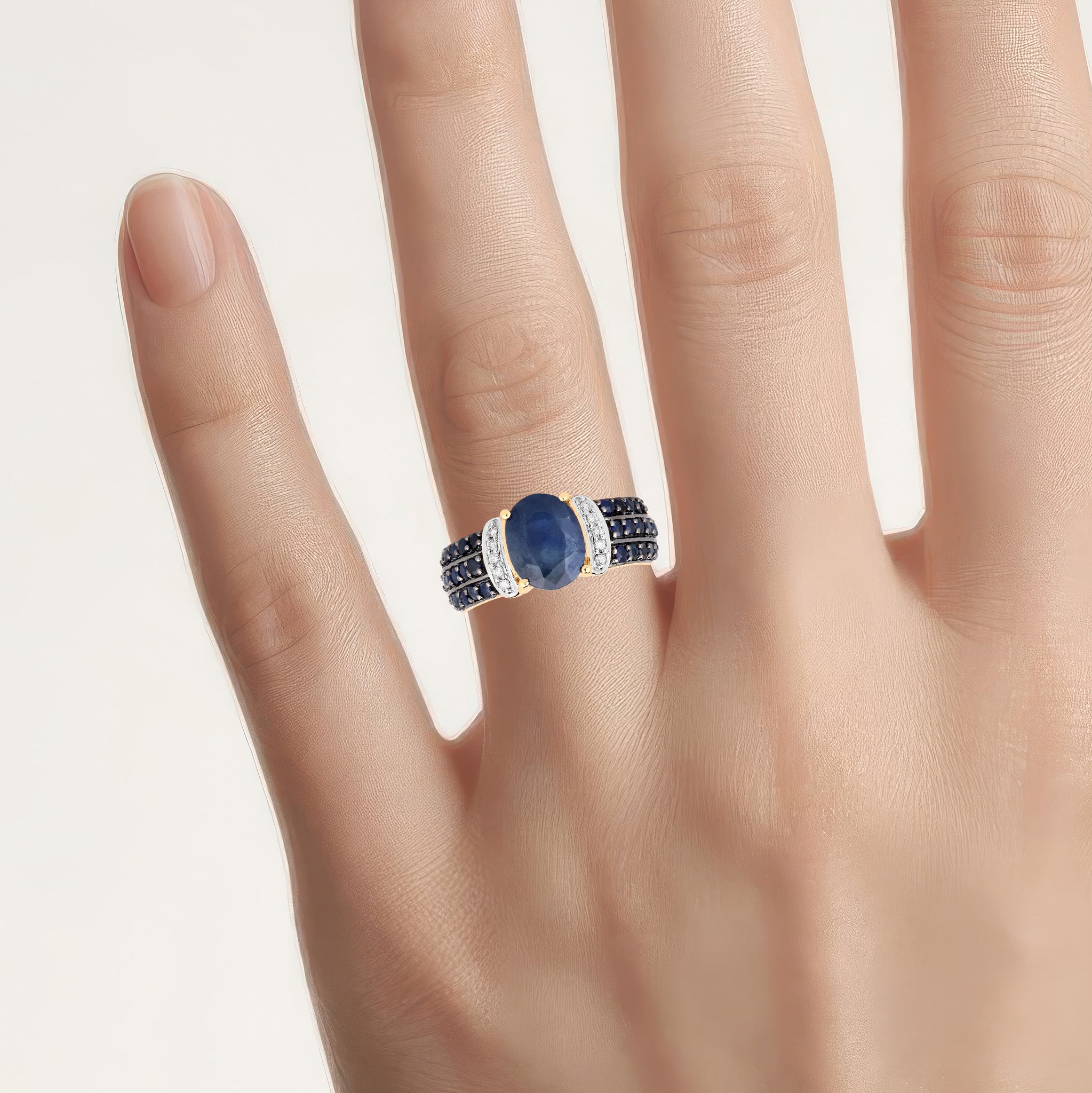 Blue Sapphire Ring With Diamonds 2.86 Carats 14K Yellow Gold