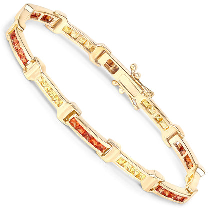 Sapphire Tennis Bracelet Orange Yellow 6.48 Carats Total 14K Yellow Gold Plated