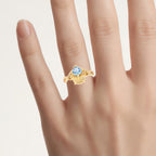 Blue Topaz Owl Ring 1.04 Carats Gold Plated Silver