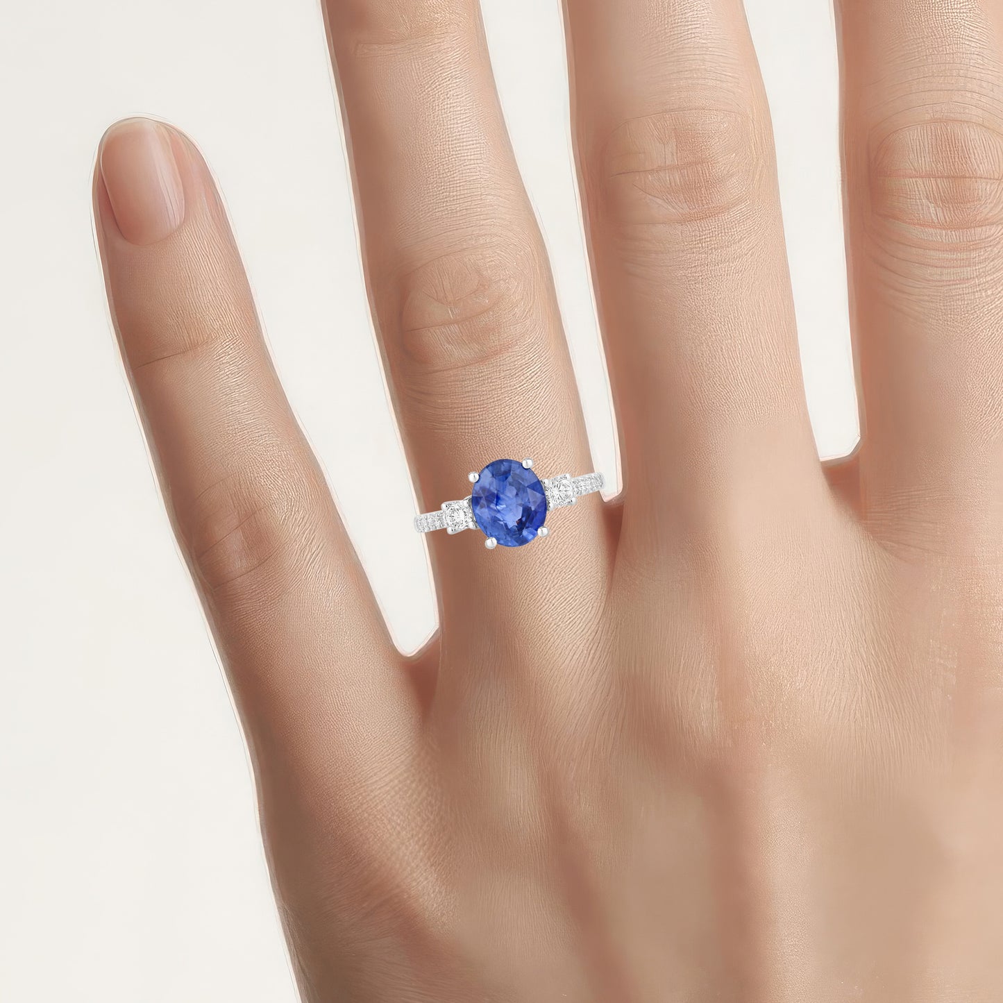 Blue Sapphire Ring With Diamonds 3.06 Carats 18K White Gold