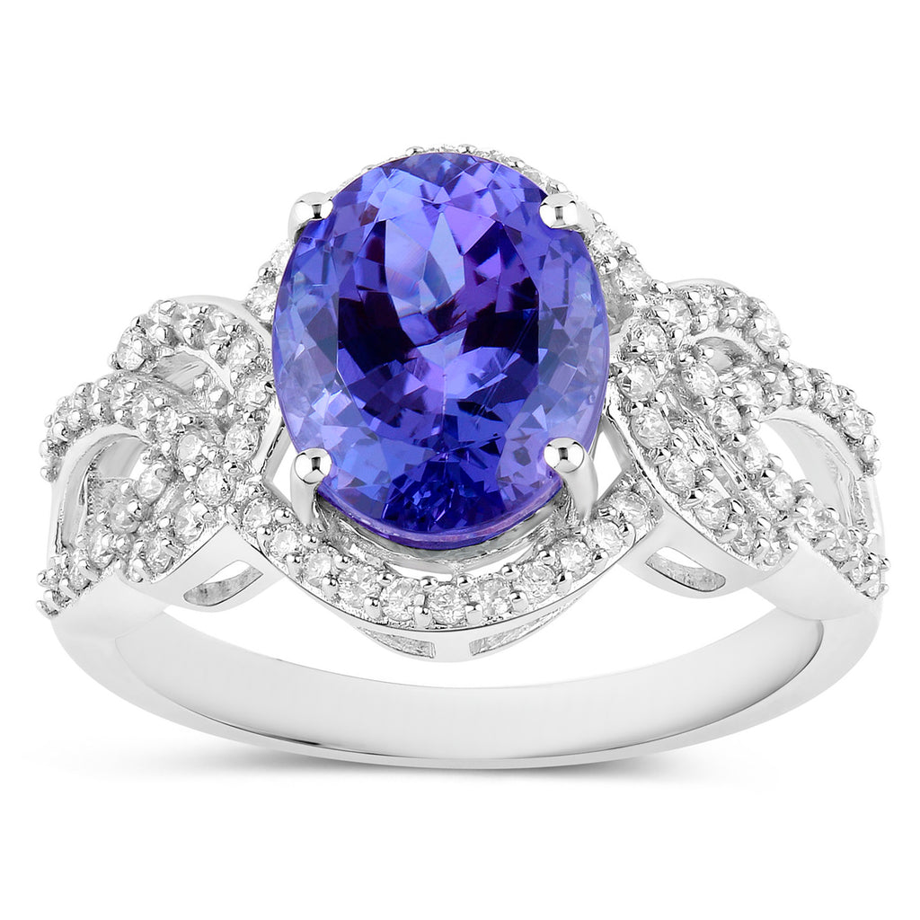 Tanzanite Ring Diamonds 4.06 Carats 14K White Gold