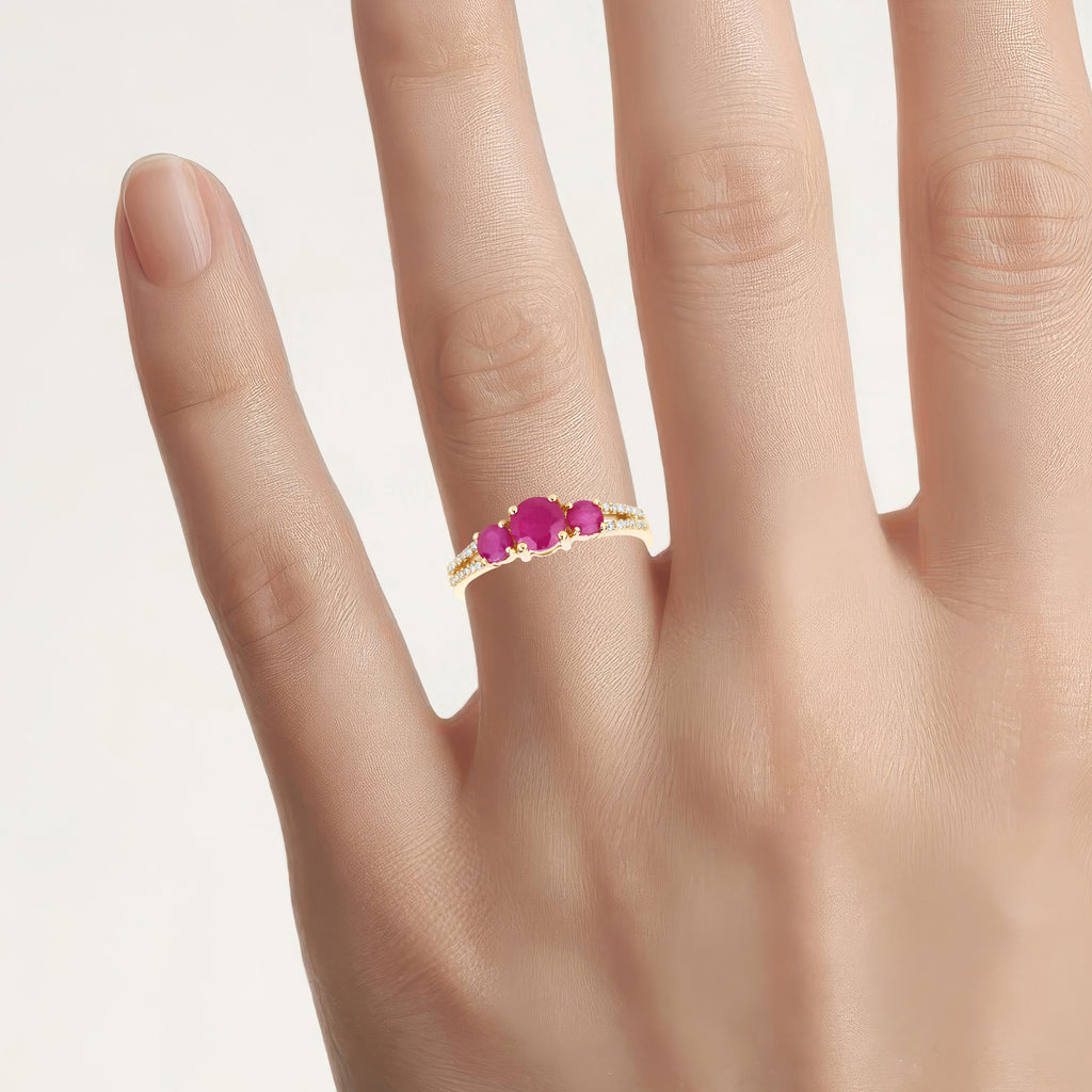Ruby Ring With Diamonds 0.98 Carats 14K Yellow Gold