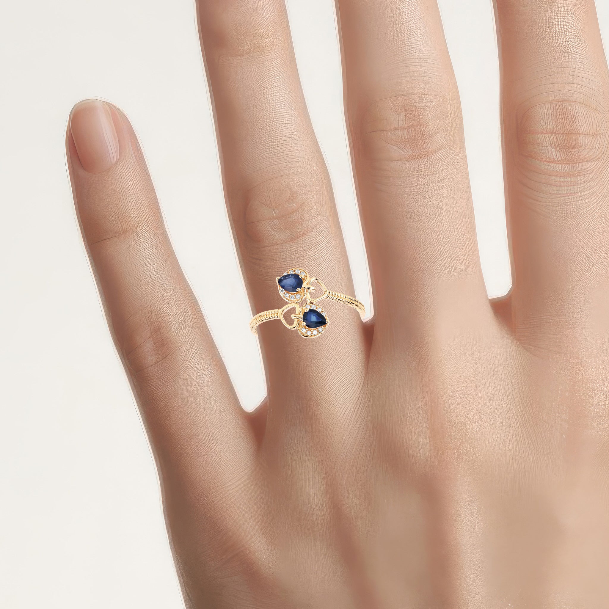 Blue Sapphire Ring With Diamonds 0.3 Carats 14K Yellow Gold