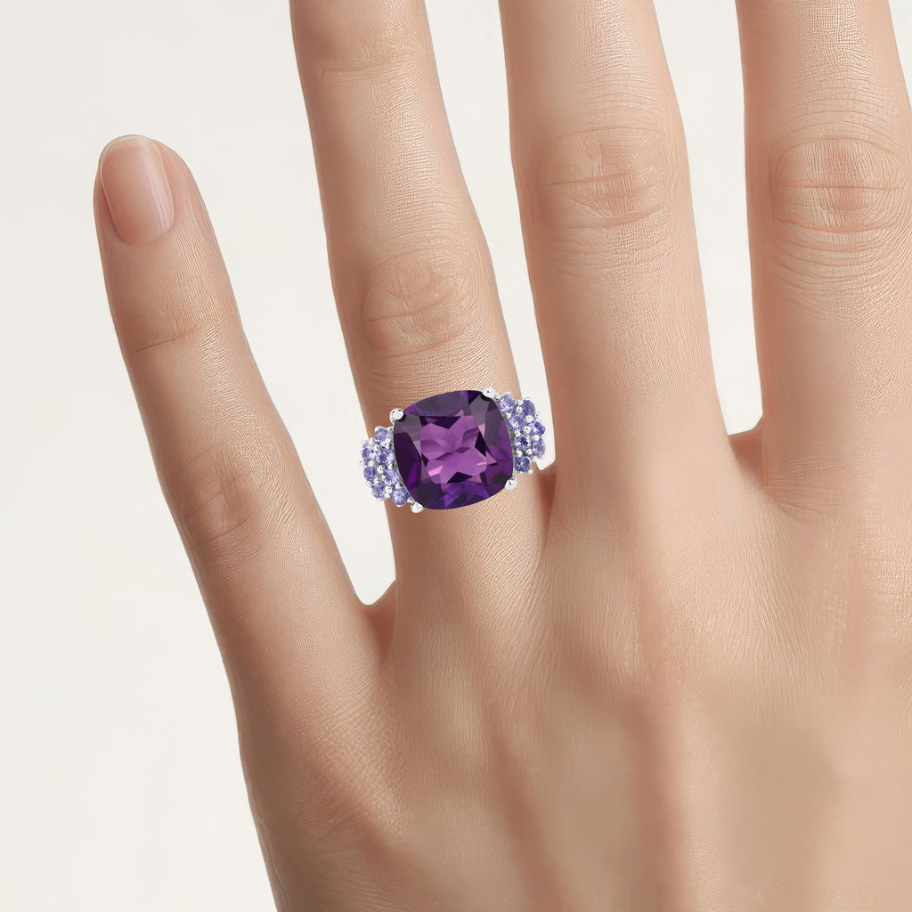 Amethyst Ring With Tanzanite 6.32 Carats Sterling Silver