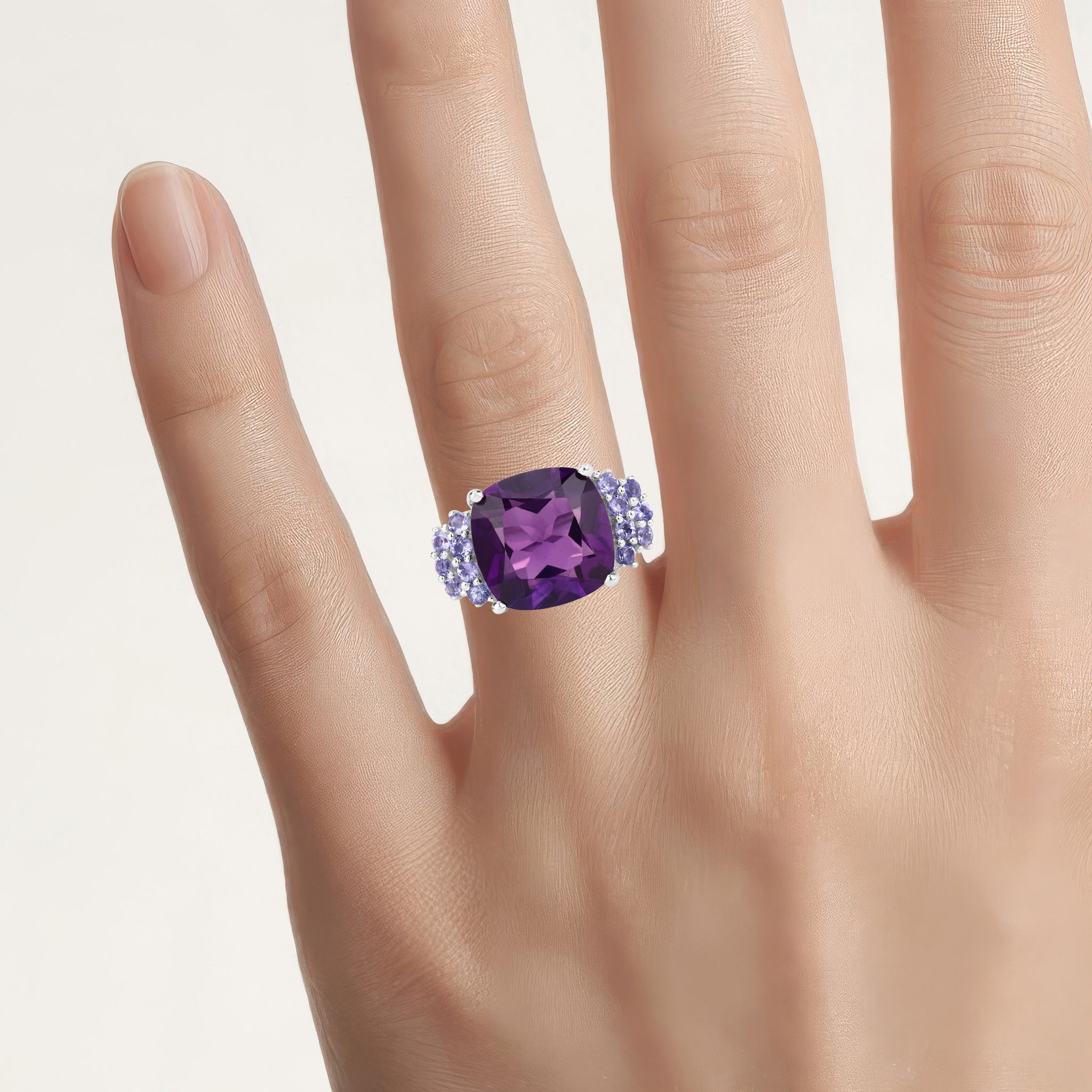 Amethyst Ring With Tanzanite 6.32 Carats Sterling Silver