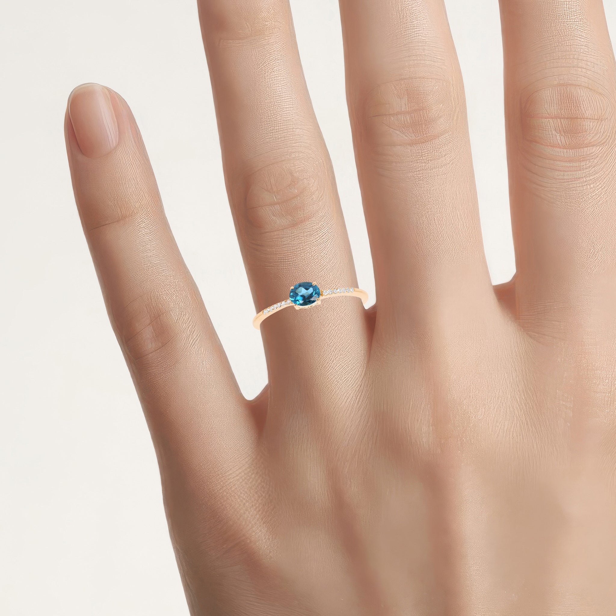 London Blue Topaz Ring With Diamonds 0.4 Carats 10K Yellow Gold