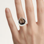 Smoky Quartz Ring With White Topaz 14.2 Carats Gold Plated Silver