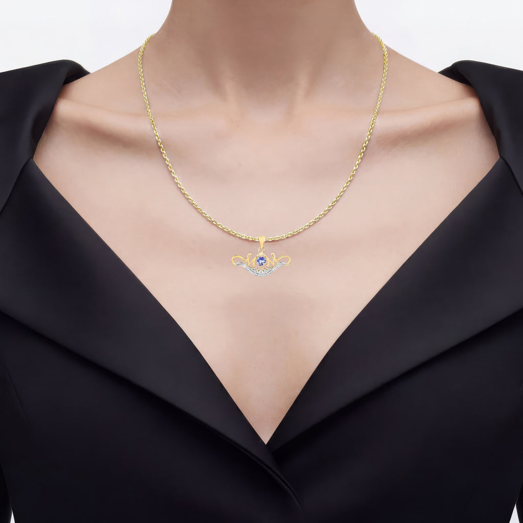 Tanzanite Mom Pendant With White Topaz 0.54 Carats Gold Plated Silver