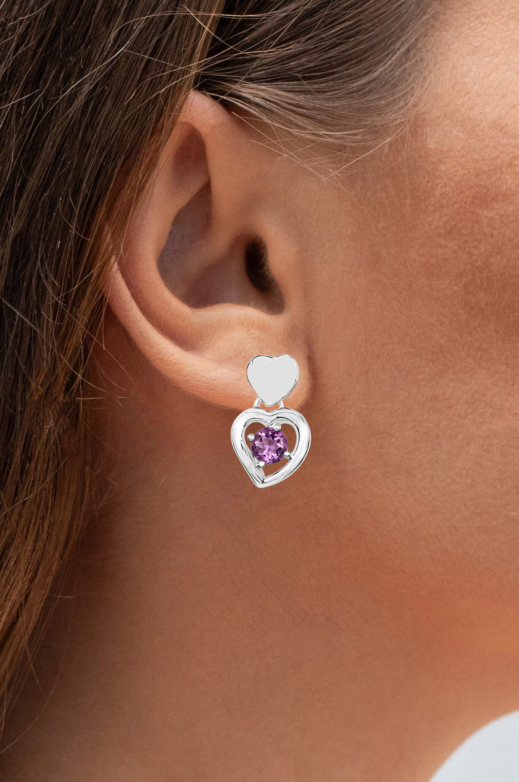 Amethyst Heart Earrings 1.44 Carats Sterling Silver