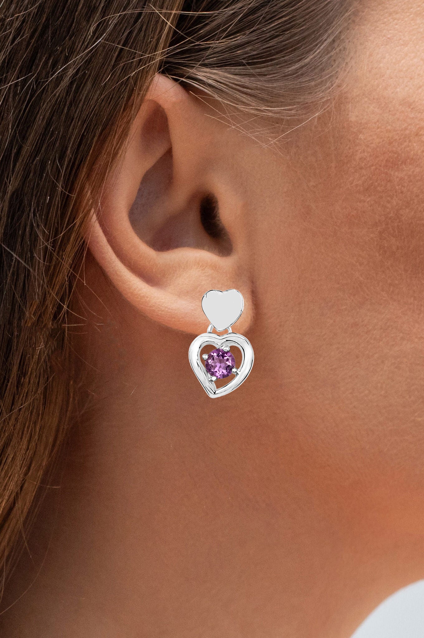 Amethyst Heart Earrings 1.44 Carats Sterling Silver