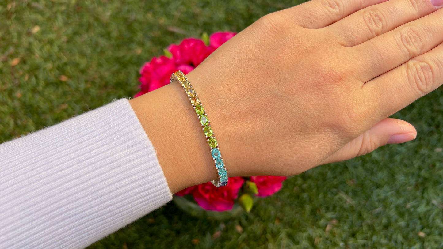 Natural Mixed Gemstones Bracelet 11.8 Carats Sterling Silver