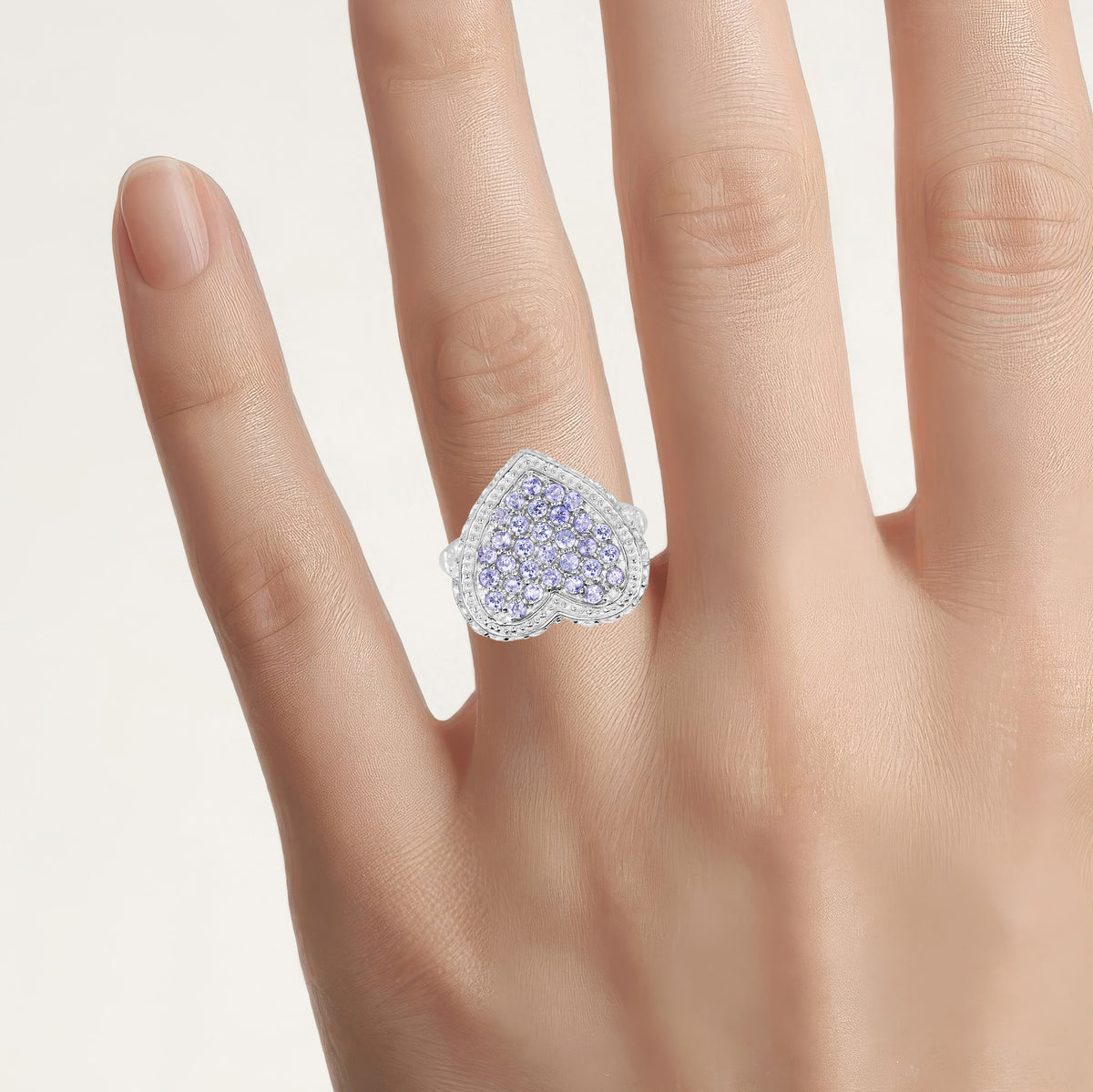 Tanzanite Heart Ring With White Topaz 1.76 Carats Sterling Silver
