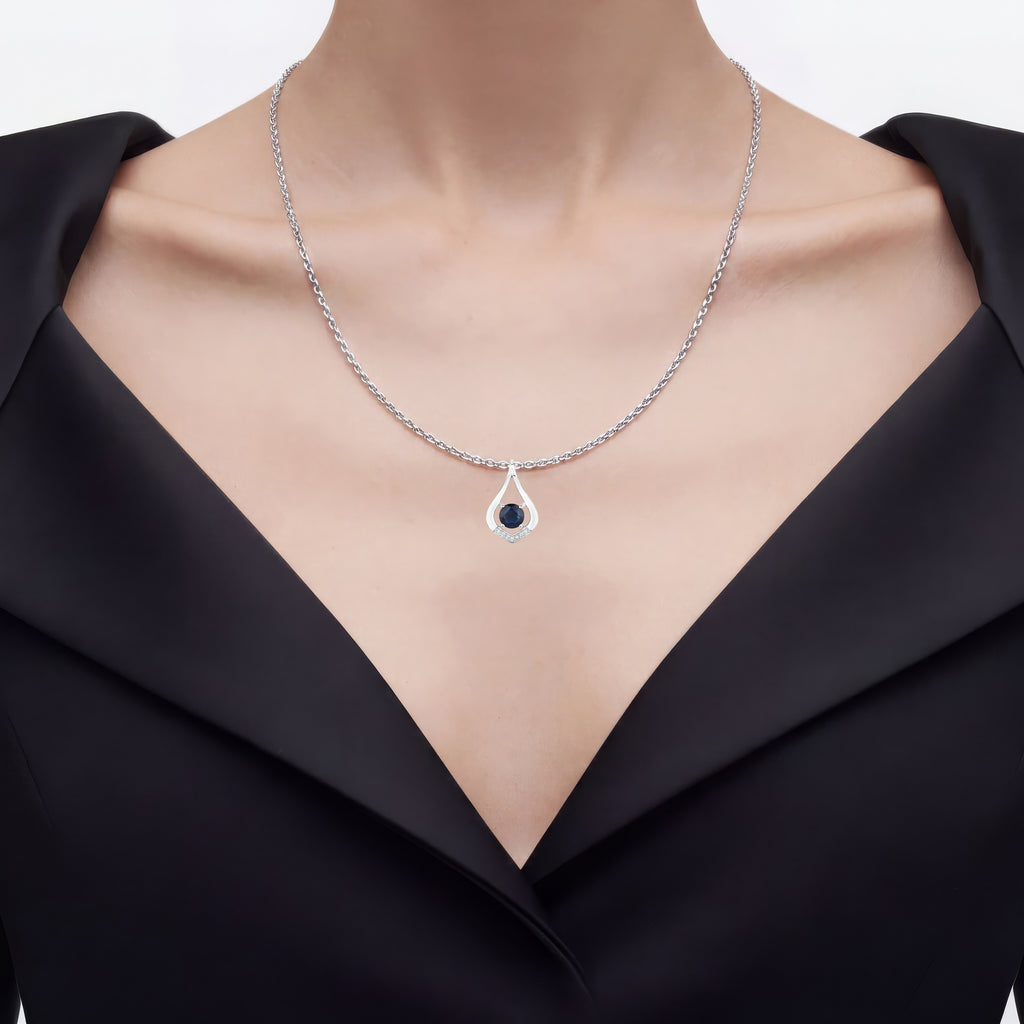 Blue Sapphire Pendant With Diamonds 1.2 Carats 10K White Gold