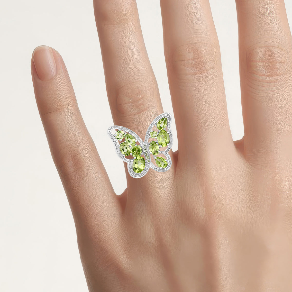Peridot Butterfly Ring 4.5 Carats Sterling Silver