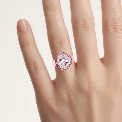 Morganite Ring With Pink Tourmaline 3.04 Carats Gold Plated Silver