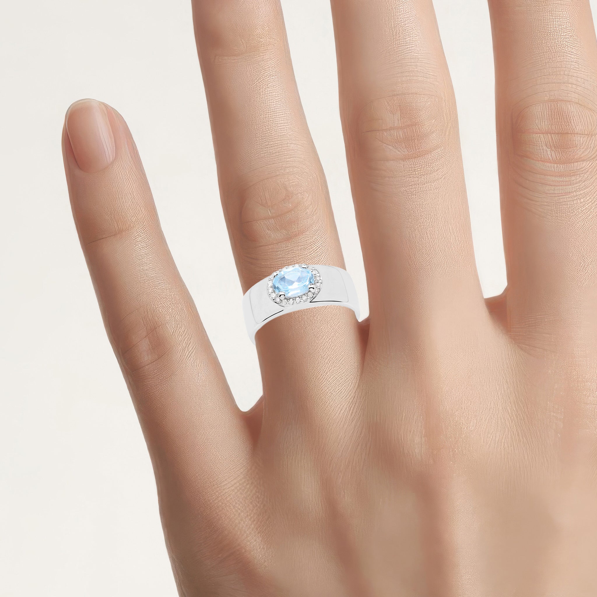 Blue Topaz Ring With White Topaz 1.04 Carats Sterling Silver