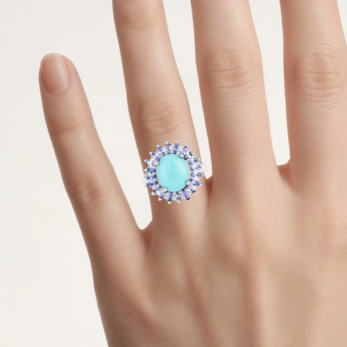 Larimar Ring With Tanzanite 6.06 Carats Sterling Silver