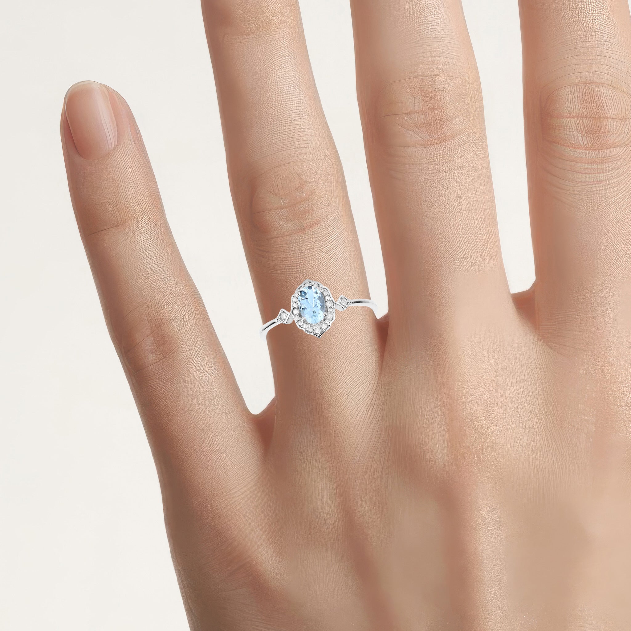 Aquamarine Ring With Diamonds 0.43 Carats 14K White Gold