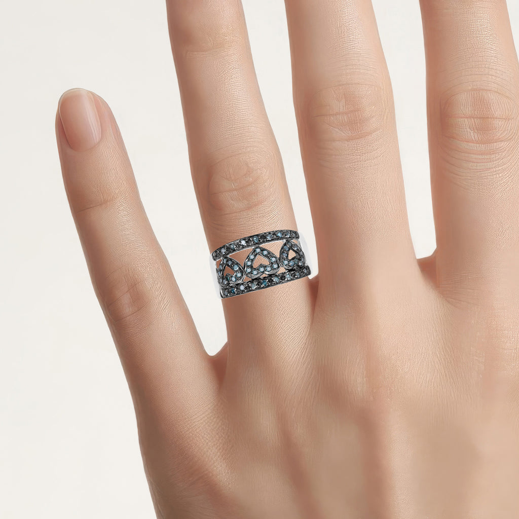 Blue Diamond Heart Ring 0.3 Carats Sterling Silver