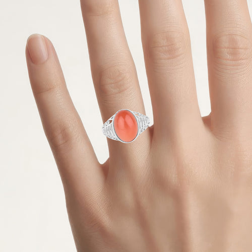 Peach Moonstone Ring 5.98 Carats Sterling Silver